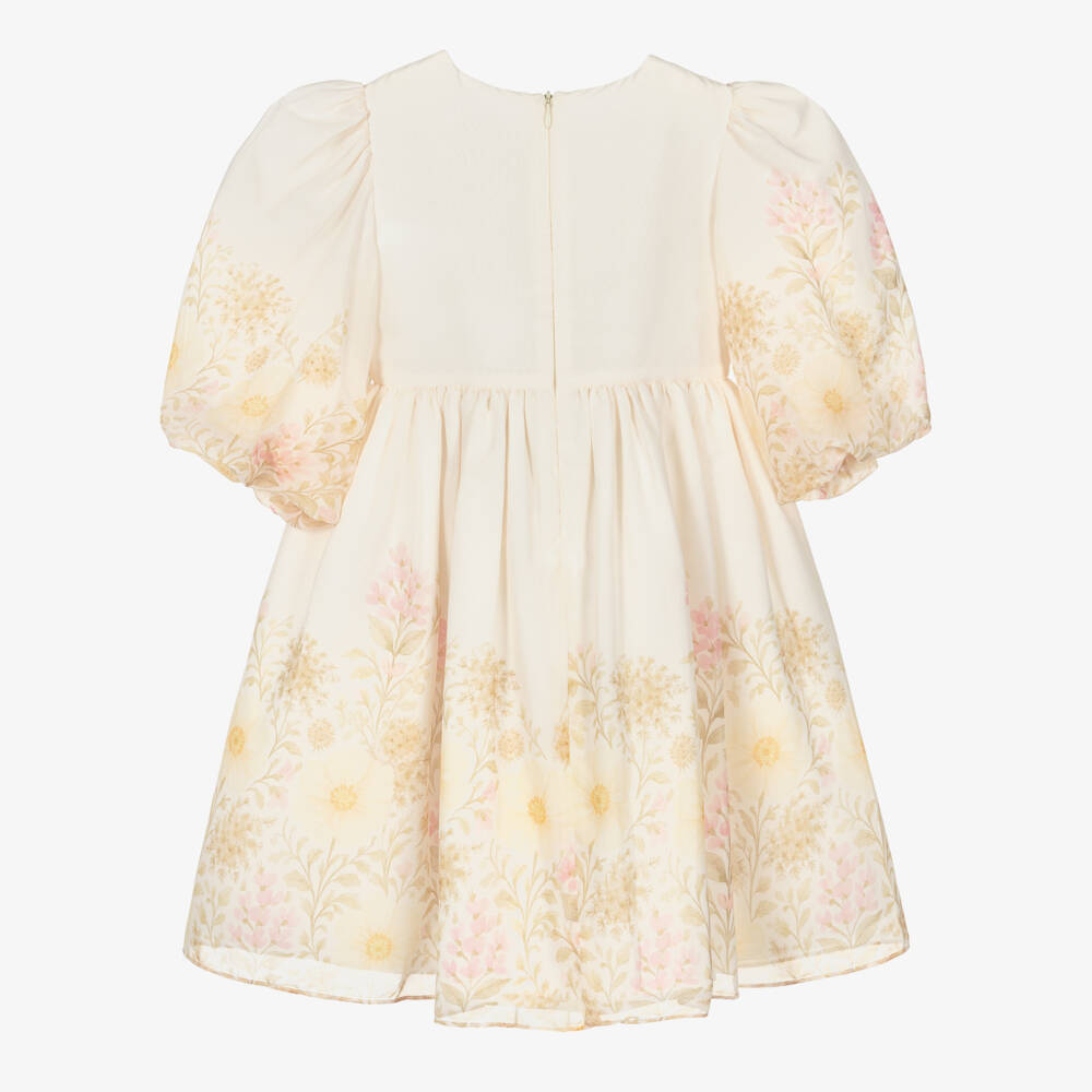 Patachou-Girls Ivory Floral Print Chiffon Dress | Childrensalon Outlet
