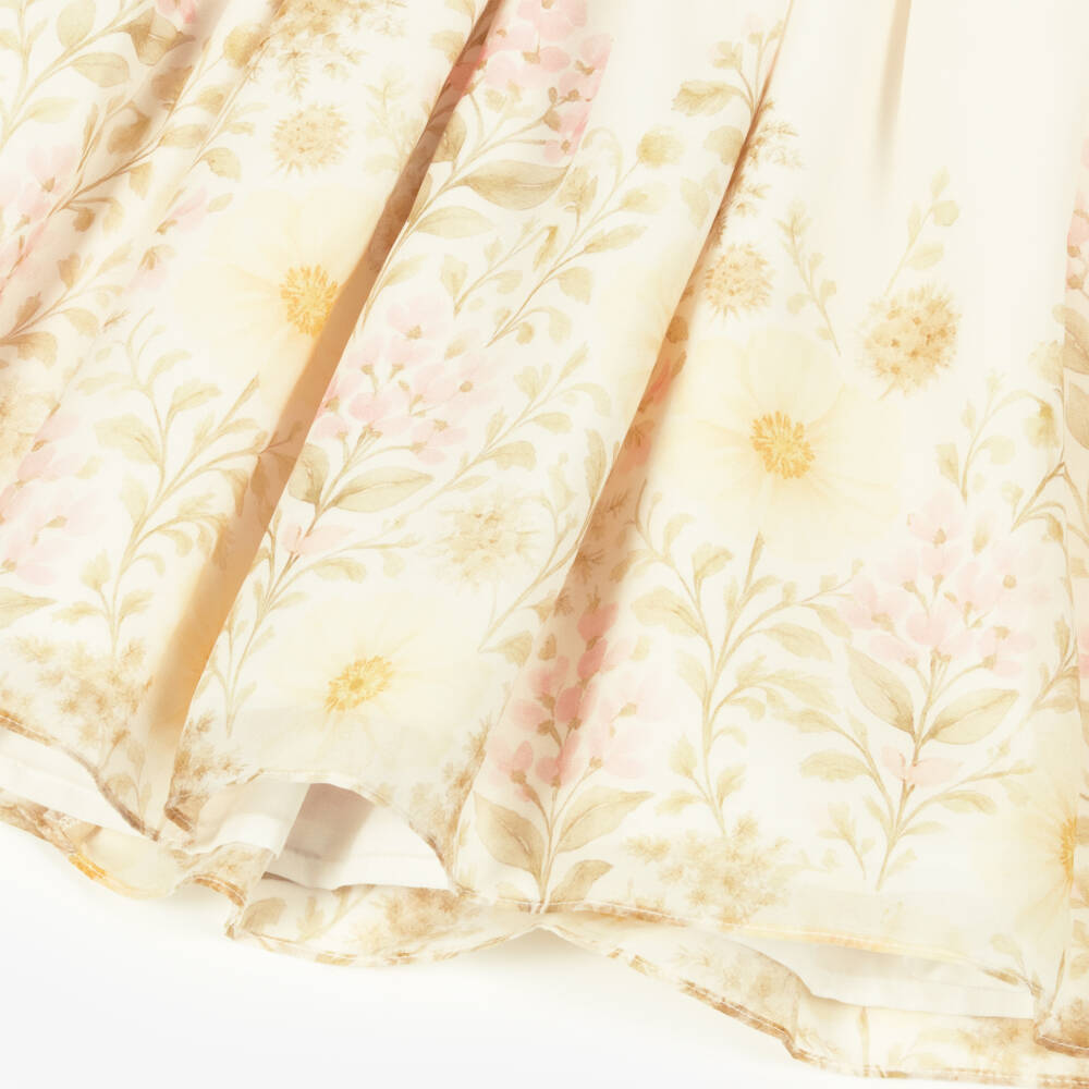 Patachou-Girls Ivory Floral Print Chiffon Dress | Childrensalon Outlet