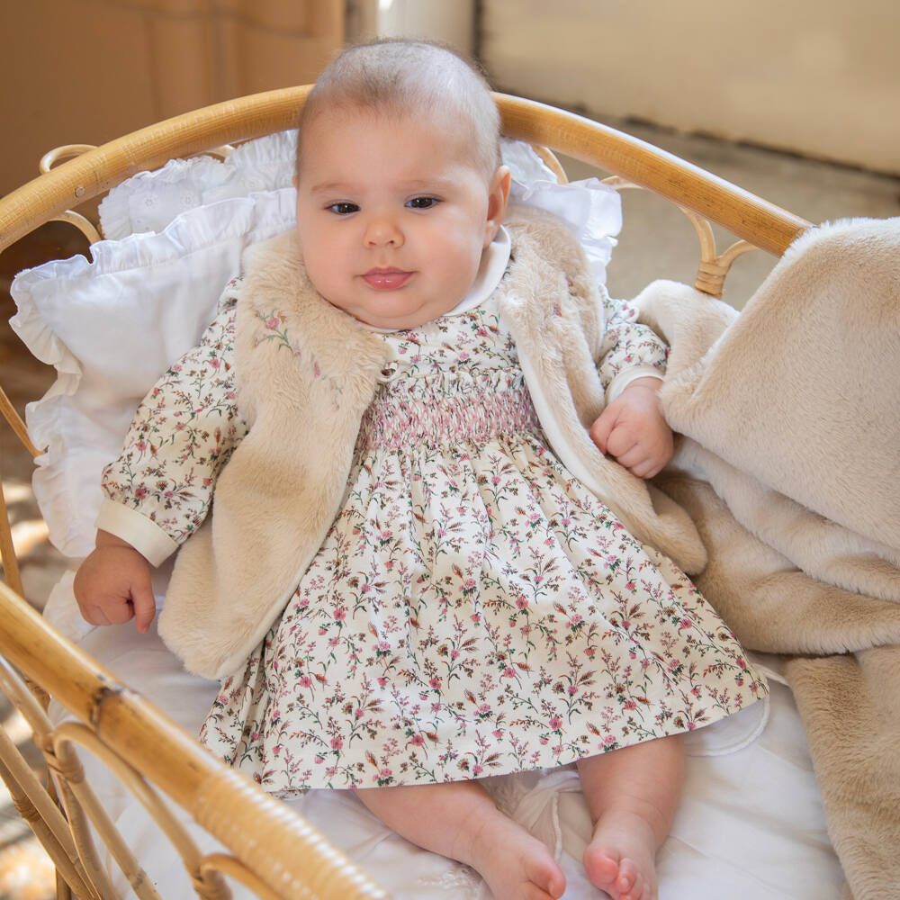 Patachou-Girls Ivory Floral Smocked Dress | Childrensalon Outlet