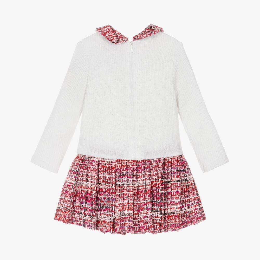 Patachou-Girls Ivory Glitter Knit & Red Tweed Dress | Childrensalon Outlet