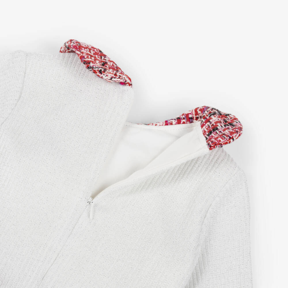 Patachou-Girls Ivory Glitter Knit & Red Tweed Dress | Childrensalon Outlet