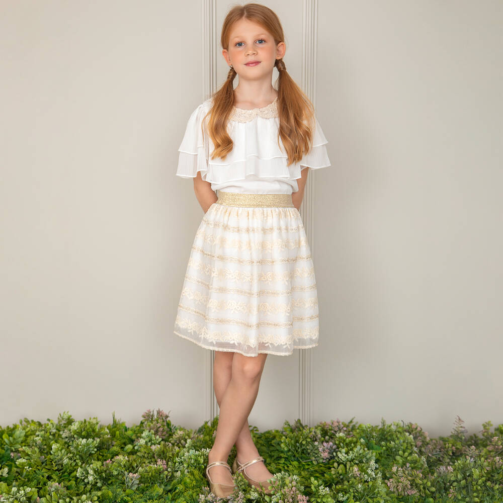 Patachou-Кремовая блузка и золотистая юбка для девочек | Childrensalon Outlet