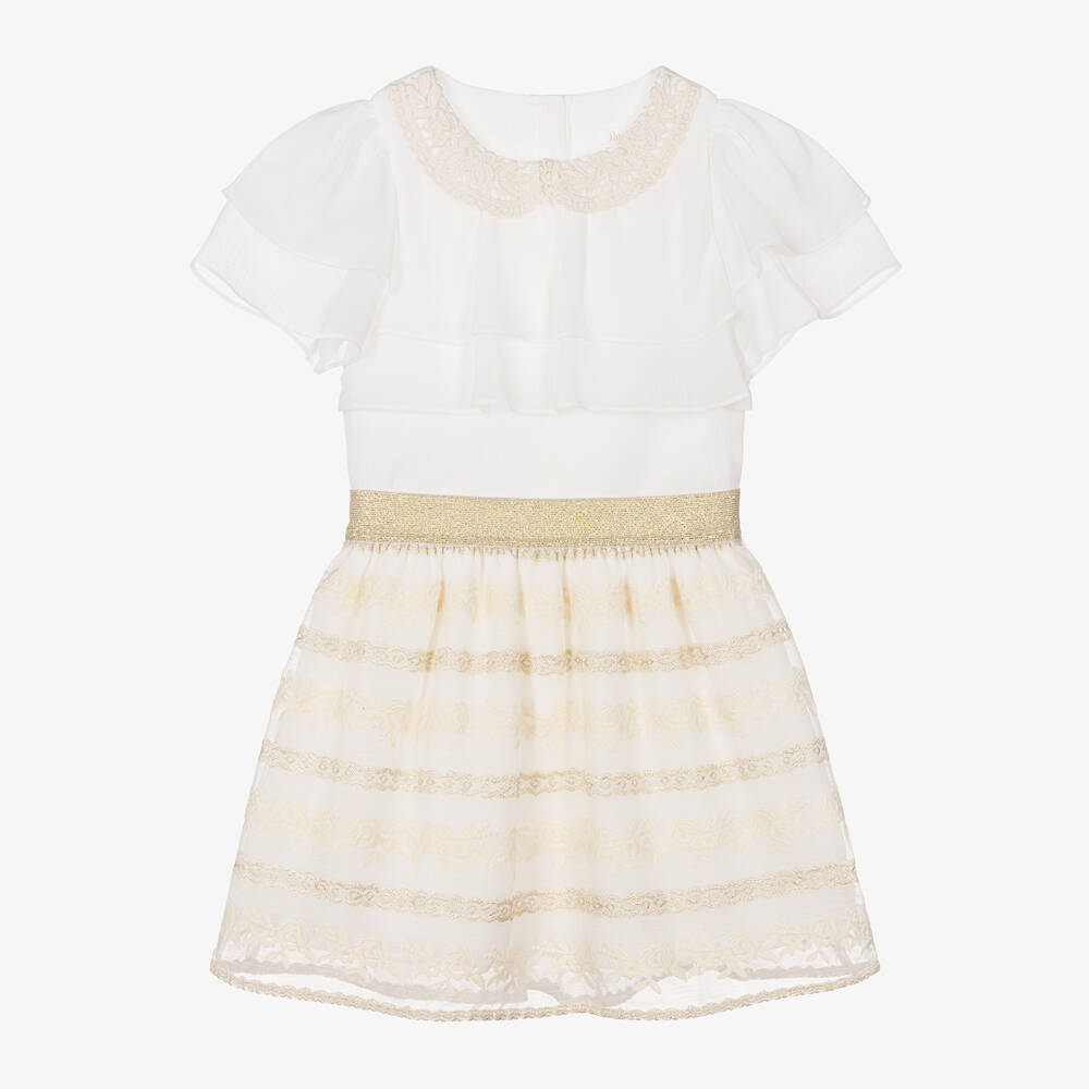 Patachou-Girls Ivory & Gold Blouse & Skirt Set | Childrensalon Outlet