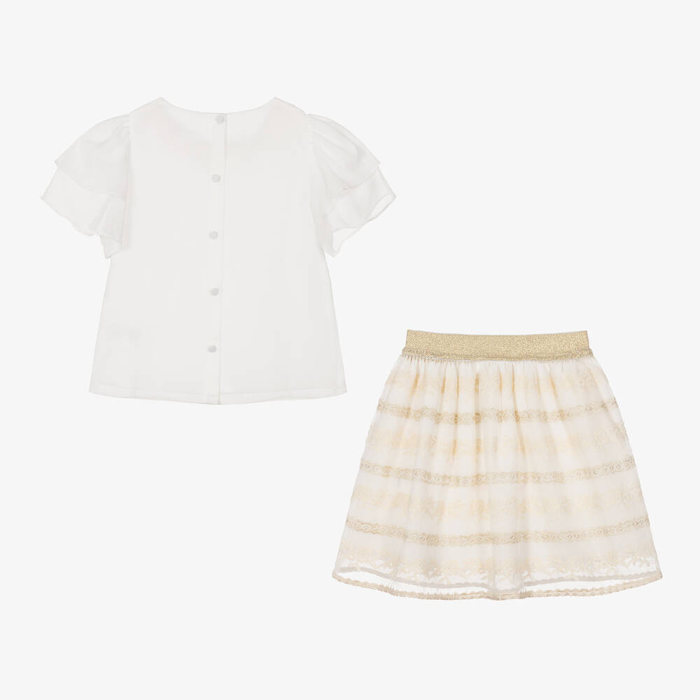 Patachou-Кремовая блузка и золотистая юбка для девочек | Childrensalon Outlet