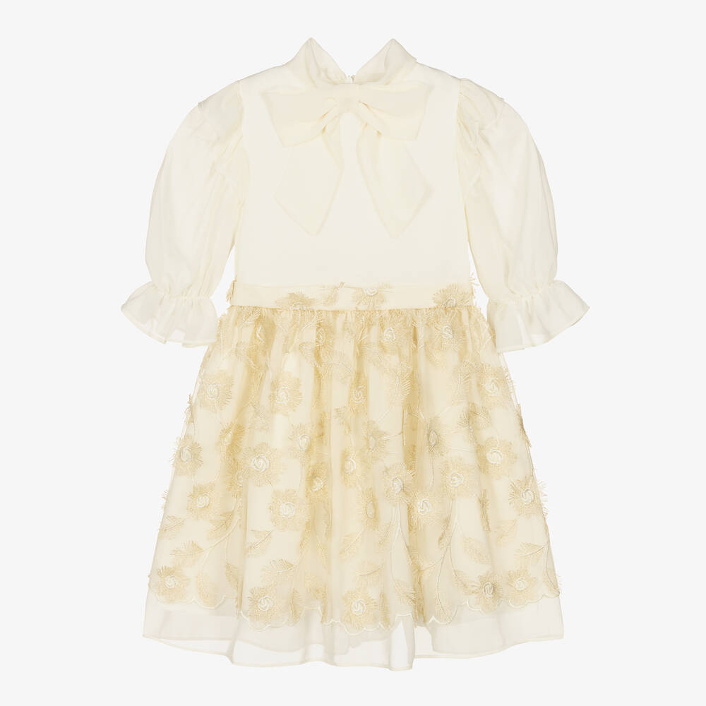 Patachou - Girls Ivory & Gold Chiffon Dress | Childrensalon