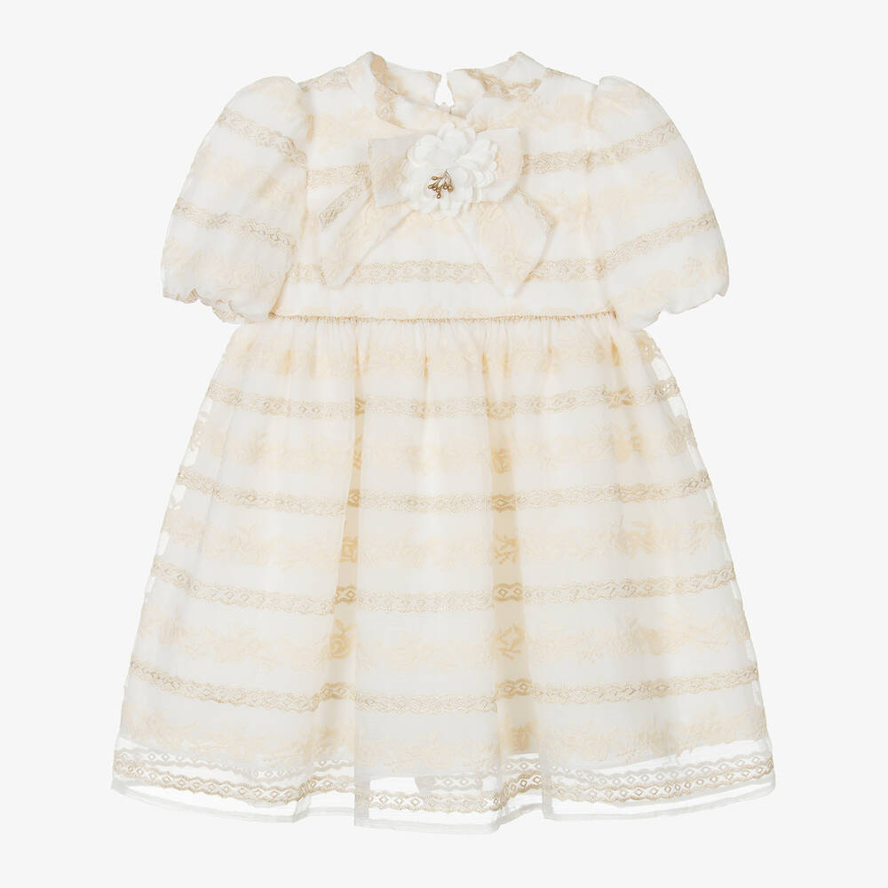 Patachou-Girls Ivory & Gold Chiffon Dress | Childrensalon Outlet