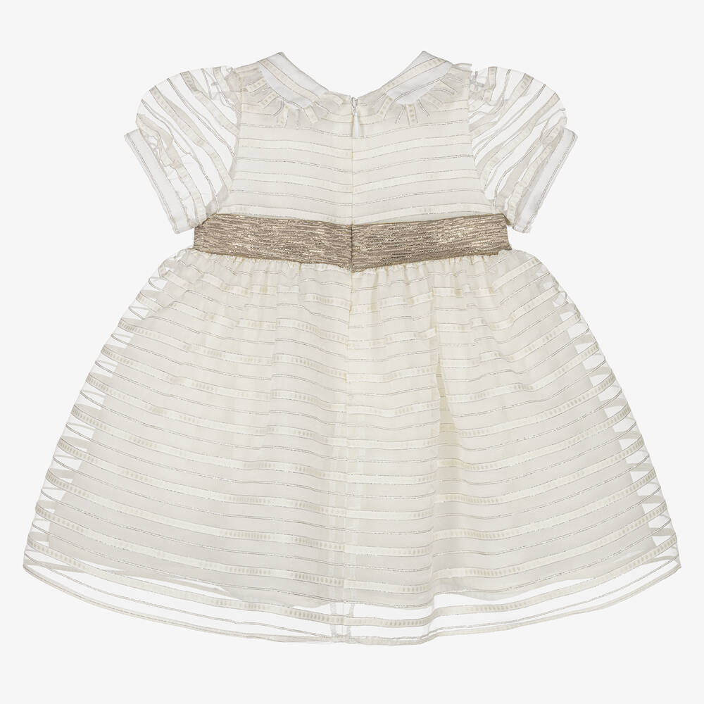 Patachou-Кремово-золотистое платье из органзы в полоску | Childrensalon Outlet