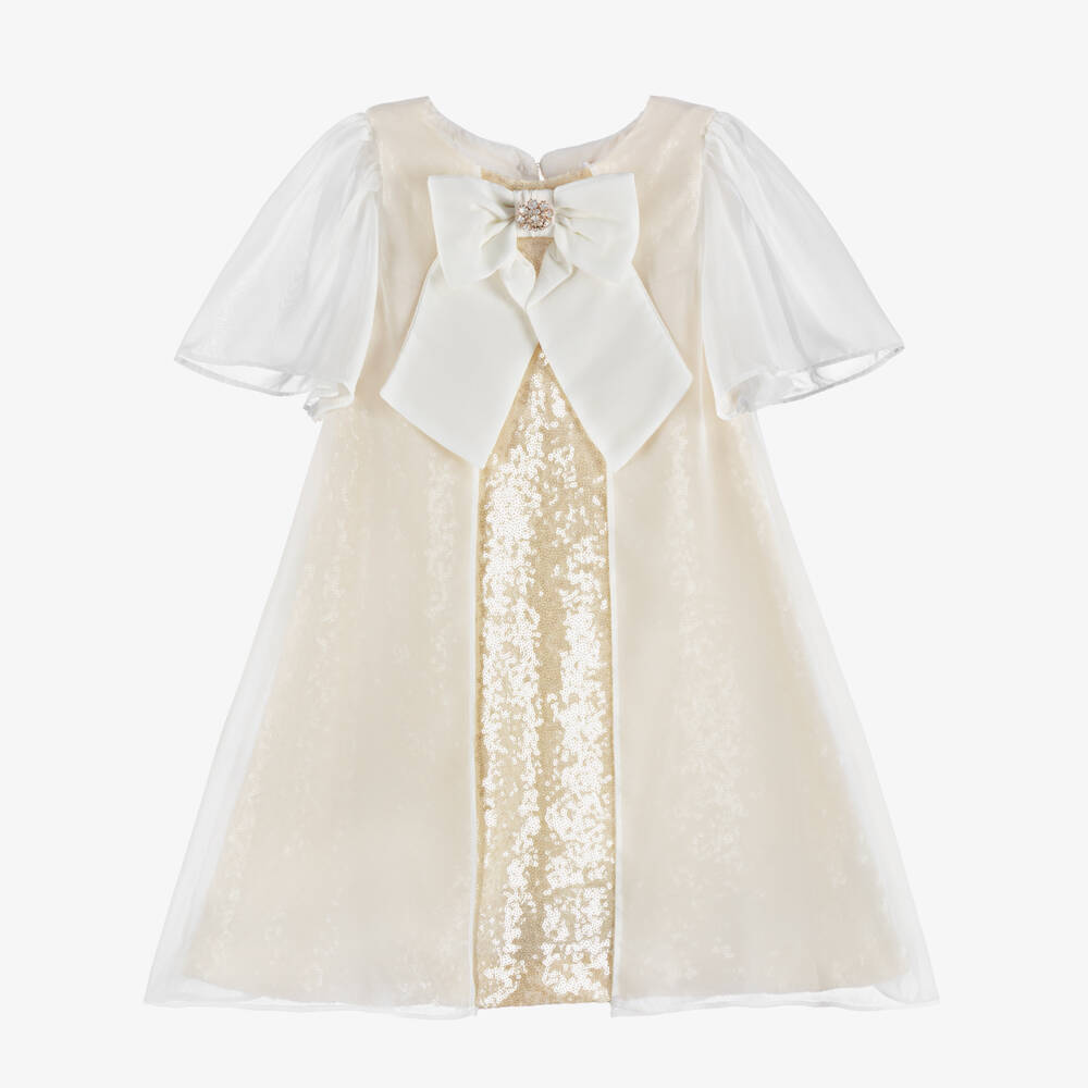 Patachou-Girls Ivory & Gold Sequin Dress | Childrensalon Outlet