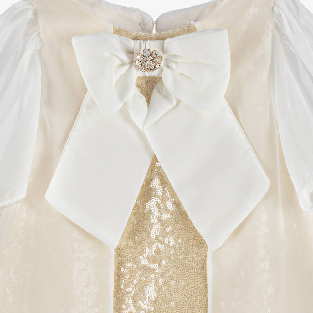 Patachou-Girls Ivory & Gold Sequin Dress | Childrensalon Outlet