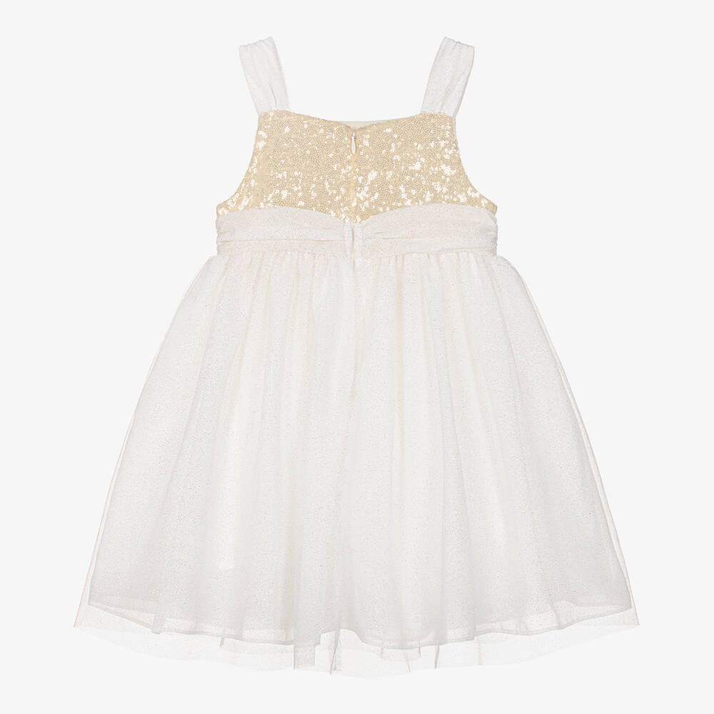 Patachou-Girls Ivory & Gold Sequin Tulle Dress | Childrensalon Outlet