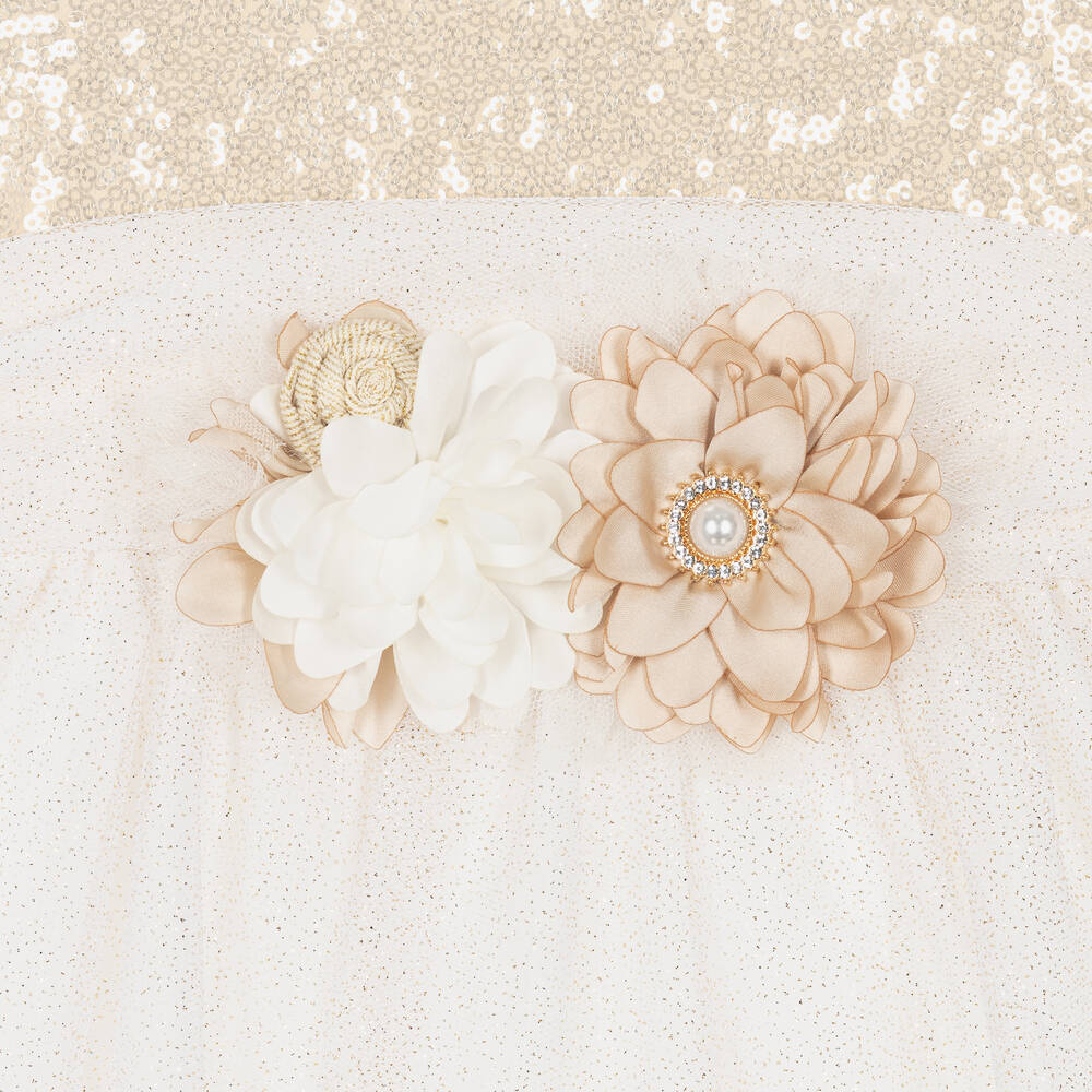 Patachou-Girls Ivory & Gold Sequin Tulle Dress | Childrensalon Outlet