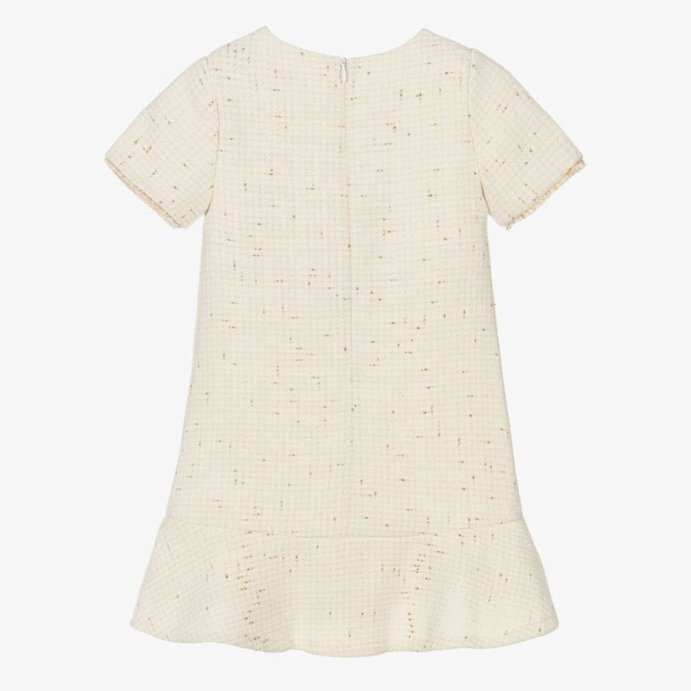 Patachou-Girls Ivory & Gold Tweed Bow Dress | Childrensalon Outlet