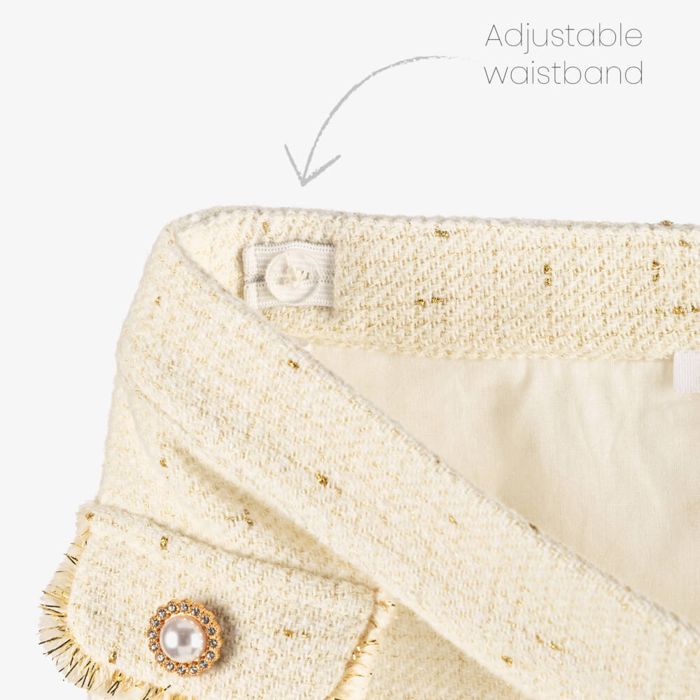Patachou-Girls Ivory & Gold Tweed Skirt Set | Childrensalon Outlet