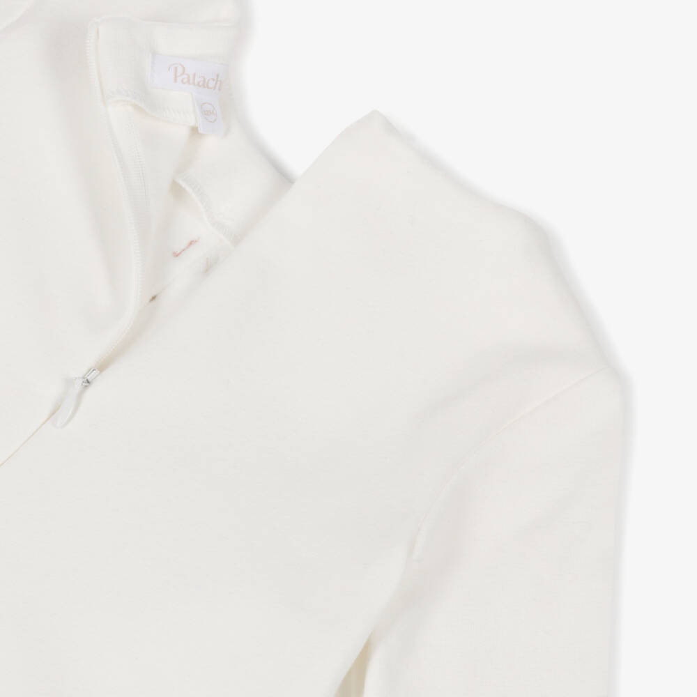 Patachou-Girls Ivory Jersey Dress with Pink Bow | Childrensalon Outlet
