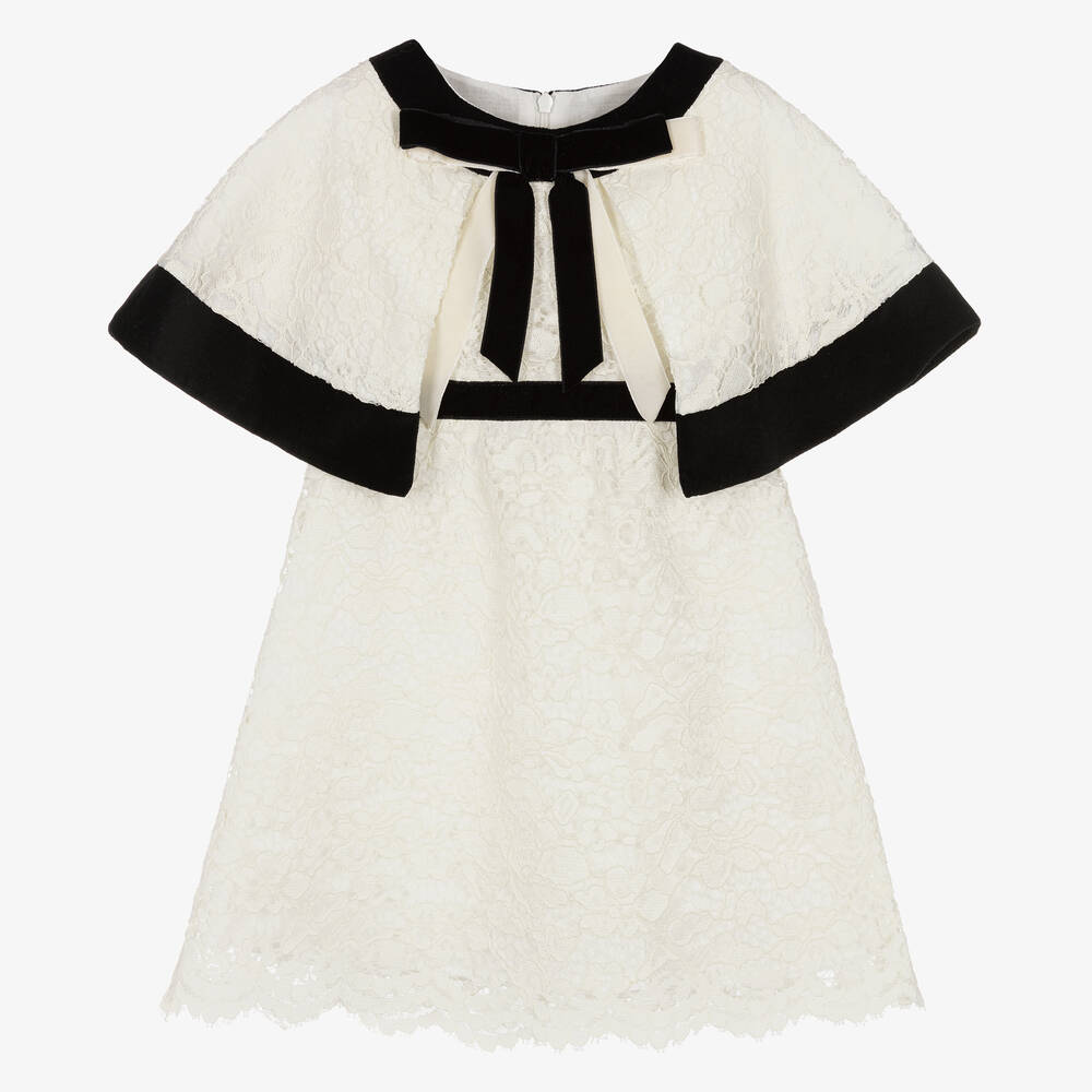 Patachou - Кремовое бархатное платье с черным кружевом | Childrensalon
