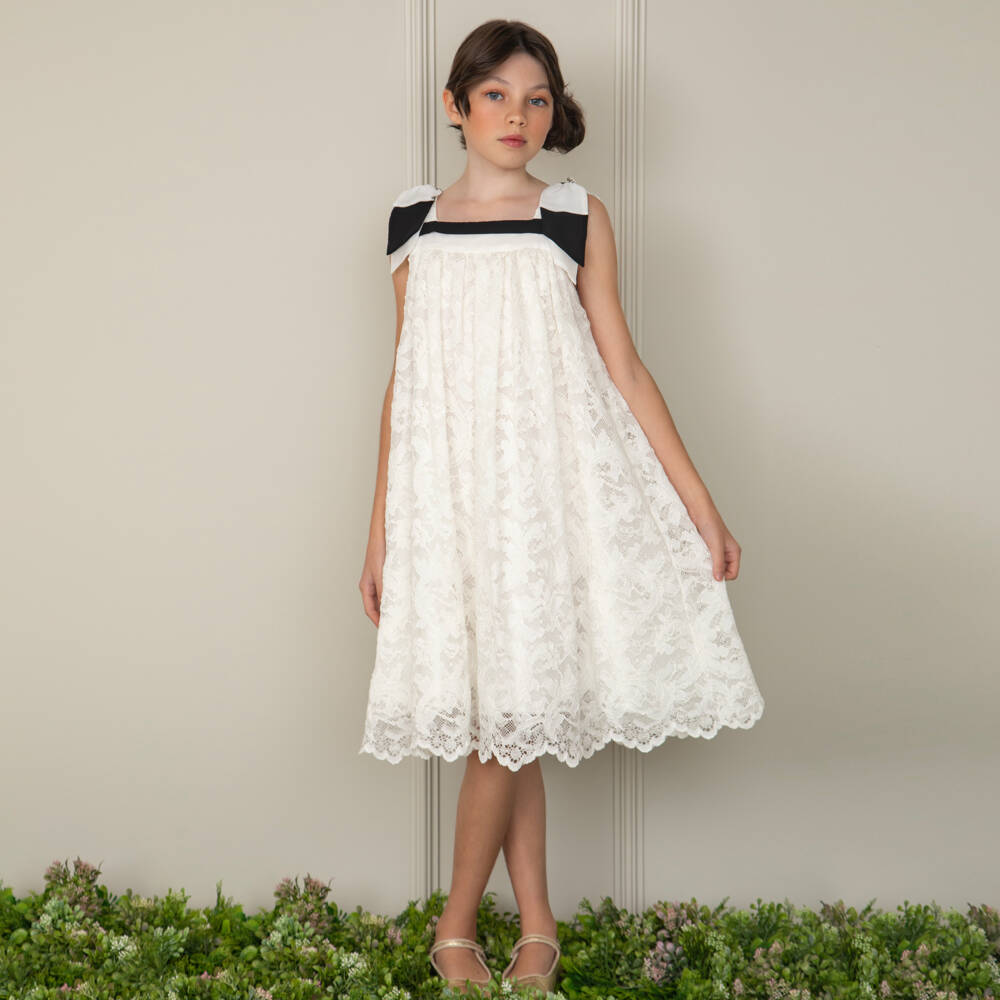 Patachou-فستان عاجي للبنات مزين بالدانتيل | Childrensalon Outlet