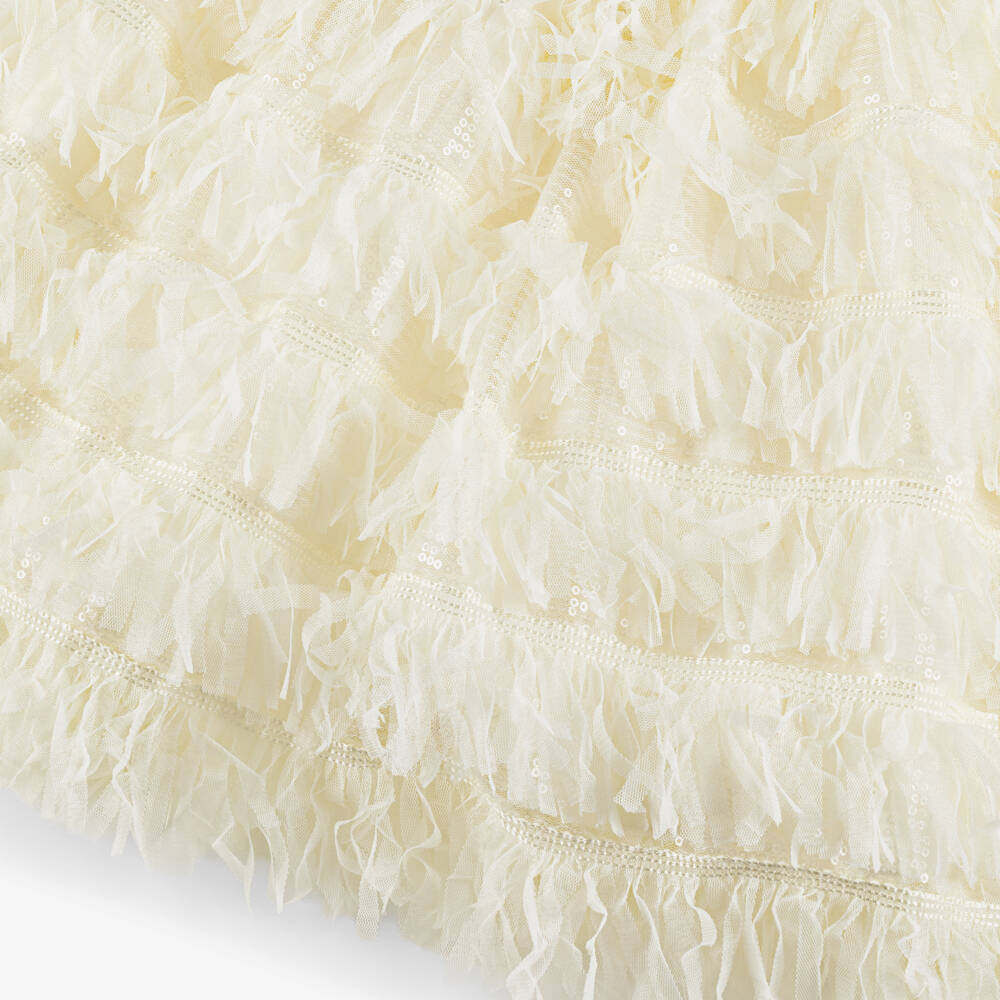 Patachou-Girls Ivory Layered Dress with Sequins & Feathered Tulle | Childrensalon Outlet