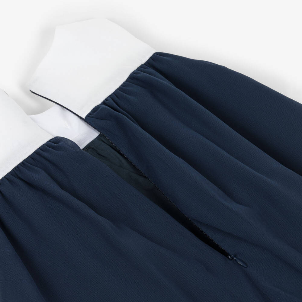 Patachou-Girls Ivory & Navy Blue Chiffon Dress with Statement Bow | Childrensalon Outlet