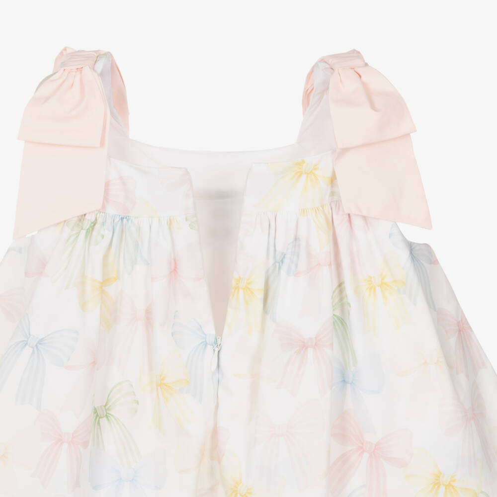 Patachou-Girls Ivory & Pastel Bow Print Layered Cotton Dress | Childrensalon Outlet