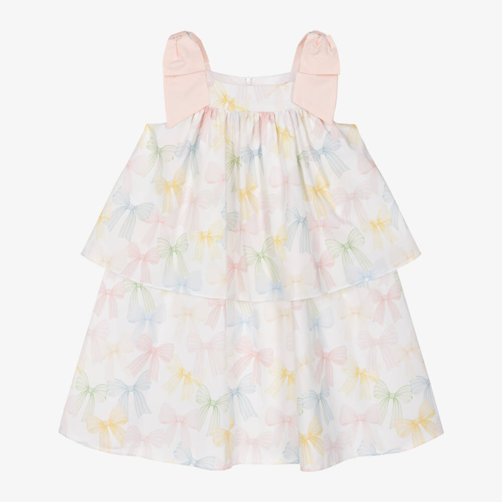 Patachou-Girls Ivory & Pastel Bow Print Layered Cotton Dress | Childrensalon Outlet