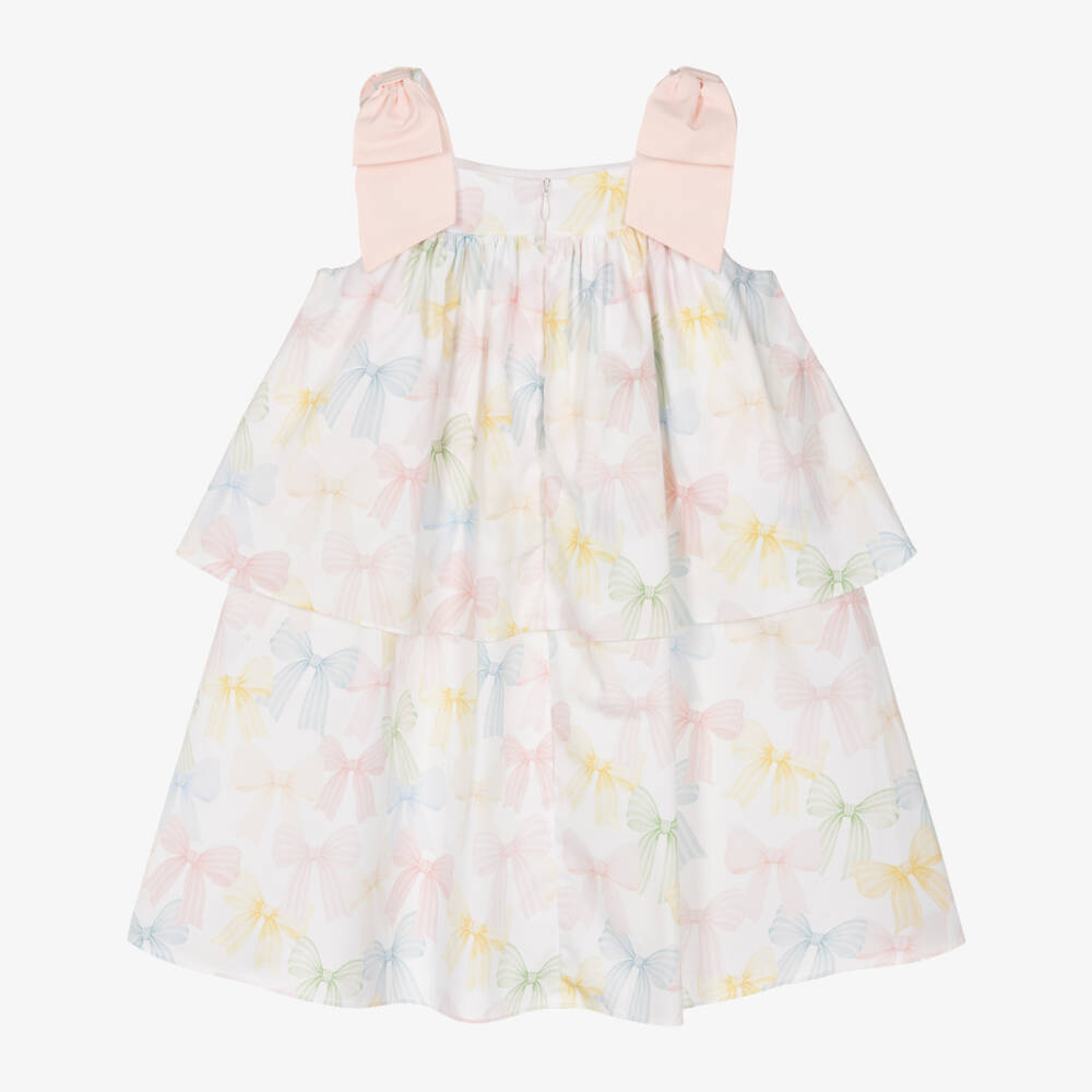 Patachou-Girls Ivory & Pastel Bow Print Layered Cotton Dress | Childrensalon Outlet