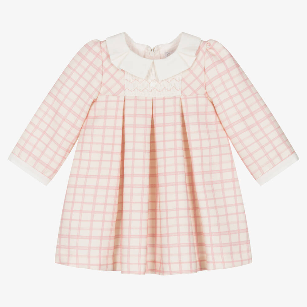 Patachou - Girls Ivory & Pink Check Cotton Dress | Childrensalon