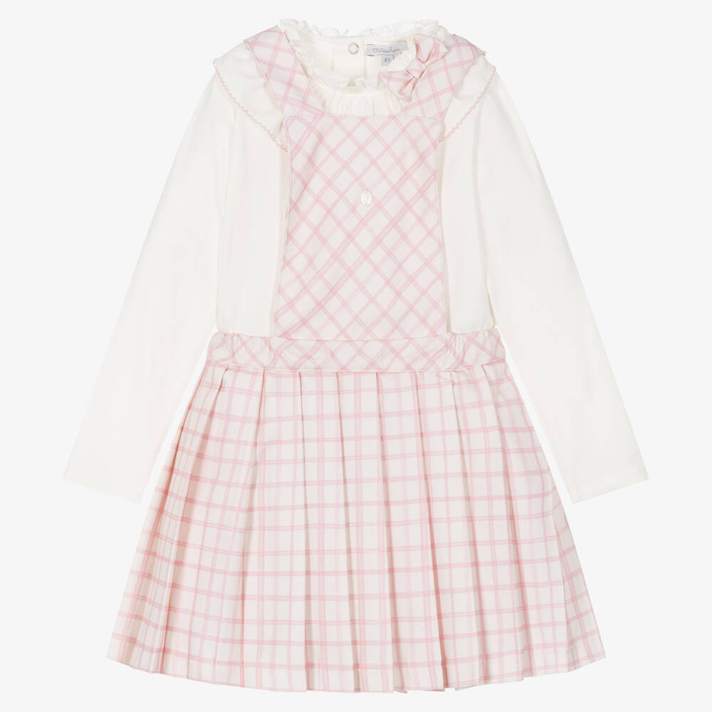 Patachou - Girls Ivory & Pink Check Dress Set | Childrensalon