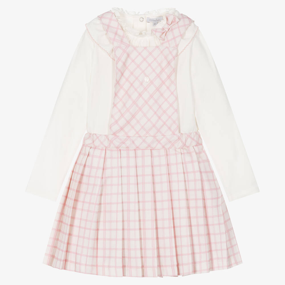 Patachou-Girls Ivory & Pink Check Dress Set | Childrensalon Outlet