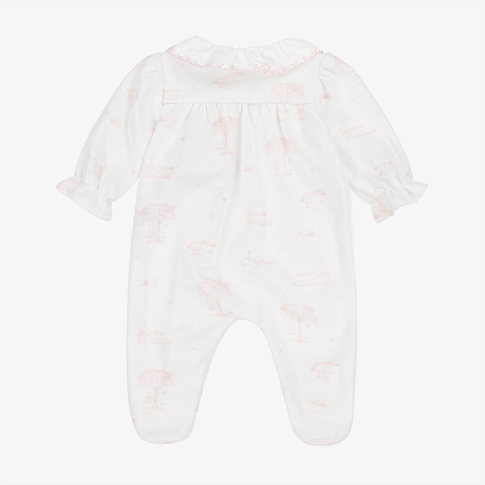 Patachou-Girls Ivory & Pink Cotton Velour Babygrow | Childrensalon Outlet