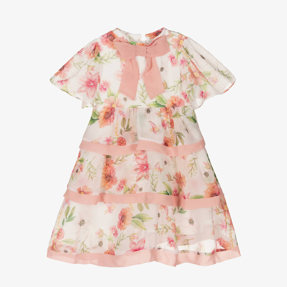 Patachou - Girls Ivory & Pink Floral Tiered Dress | Childrensalon