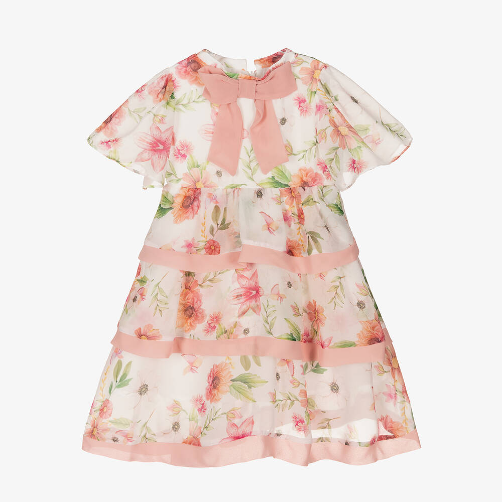 Patachou - Girls Ivory & Pink Floral Tiered Dress | Childrensalon Outlet