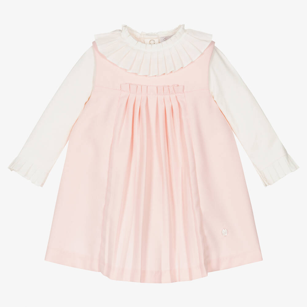 Patachou-Girls Ivory & Pink Pinafore Dress Set | Childrensalon Outlet