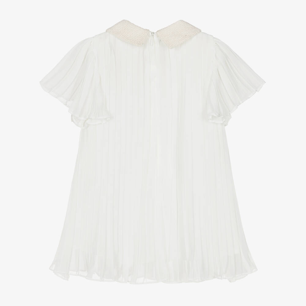 Patachou-Girls Ivory Pleated Chiffon Dress with Bow | Childrensalon Outlet