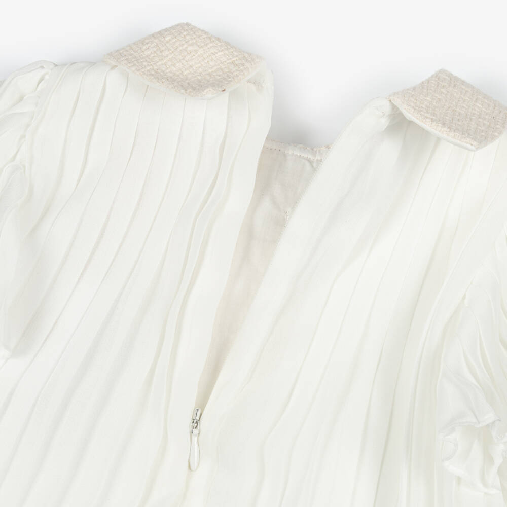Patachou-Girls Ivory Pleated Chiffon Dress with Bow | Childrensalon Outlet