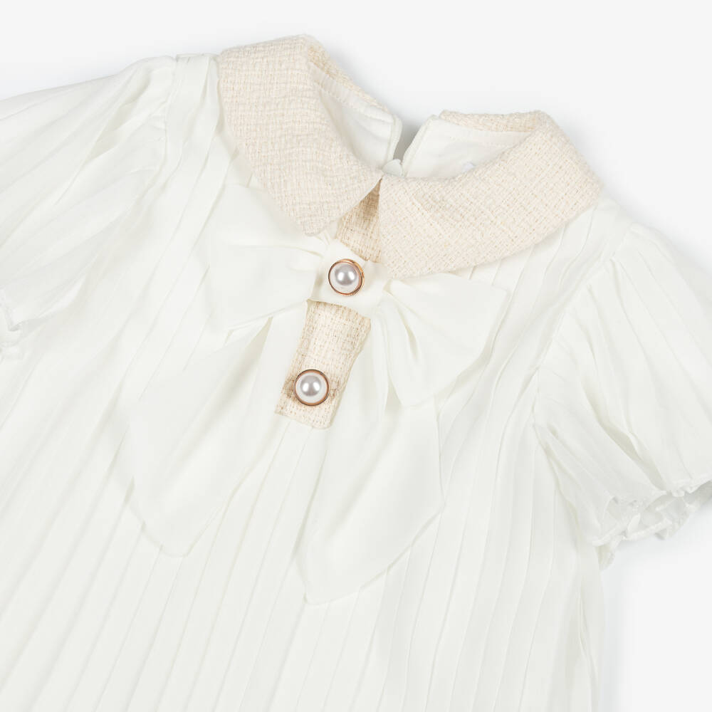 Patachou-Girls Ivory Pleated Chiffon Dress with Bow | Childrensalon Outlet