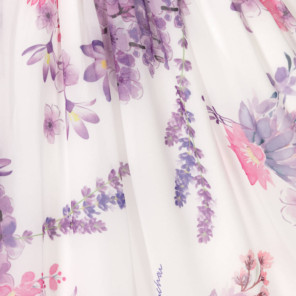 Patachou-Кремовое платье из шифона с фиолетовыми цветами | Childrensalon Outlet