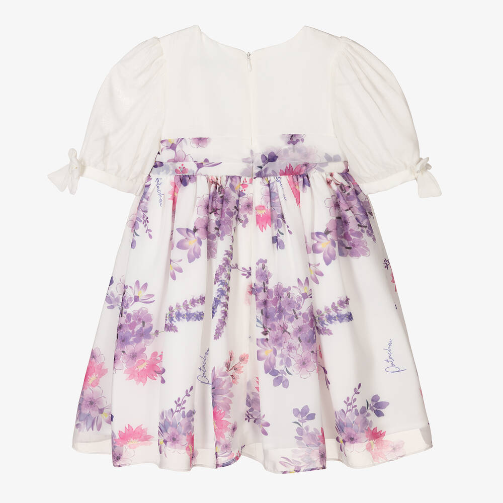 Patachou-Кремовое платье из шифона с фиолетовыми цветами | Childrensalon Outlet