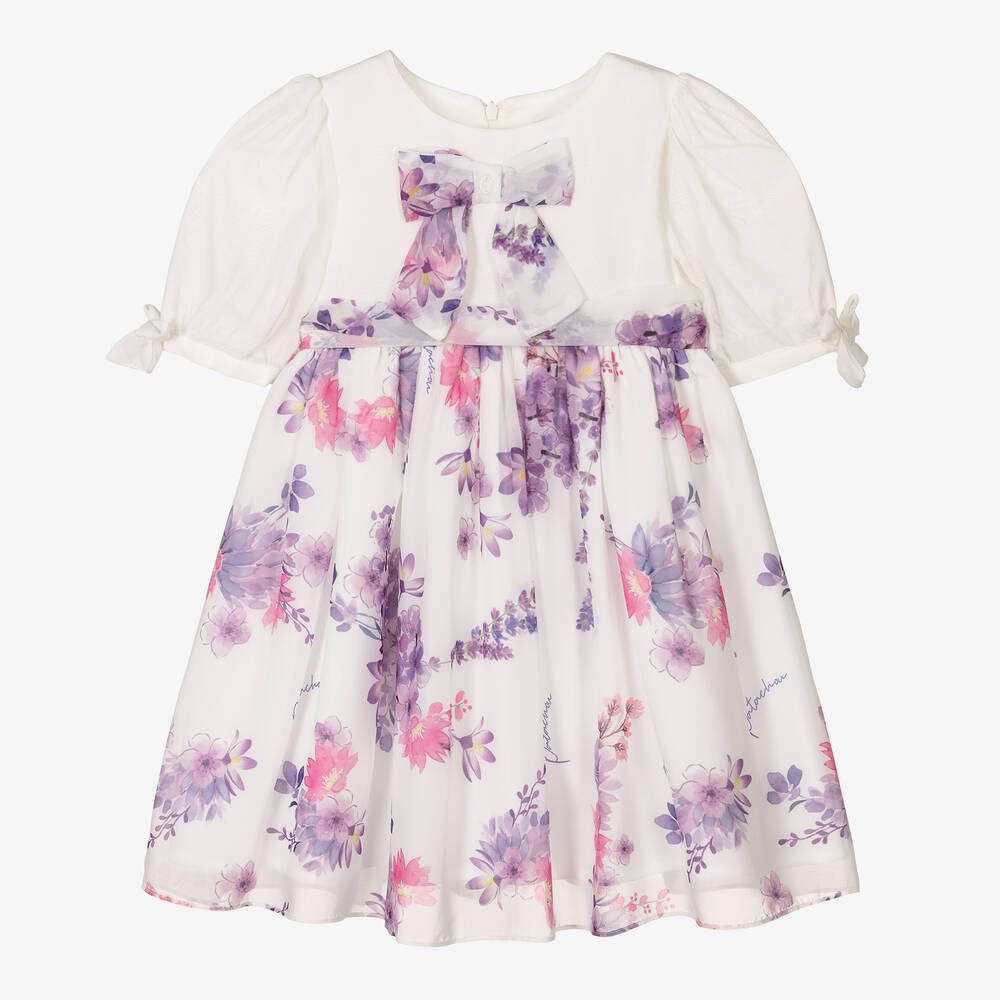 Patachou - Girls Ivory & Purple Floral Chiffon Dress | Childrensalon
