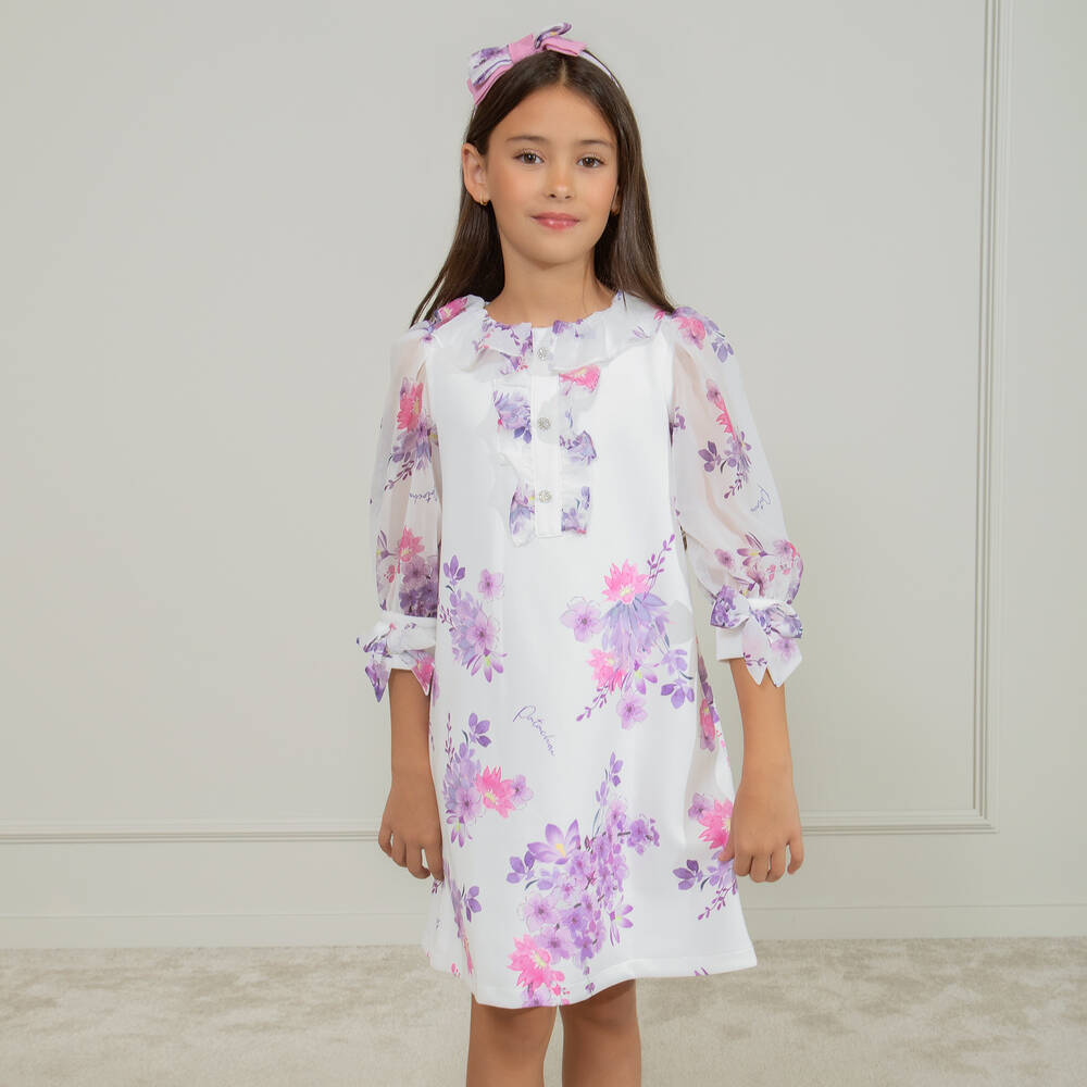 Patachou-Кремовое платье с фиолетовыми цветами | Childrensalon Outlet