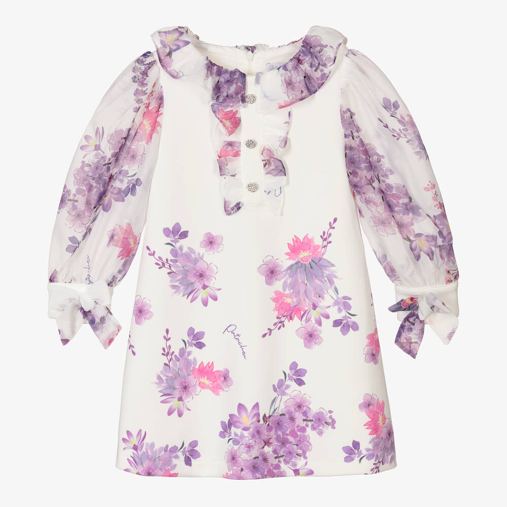 Patachou - Girls Ivory & Purple Floral Dress  | Childrensalon