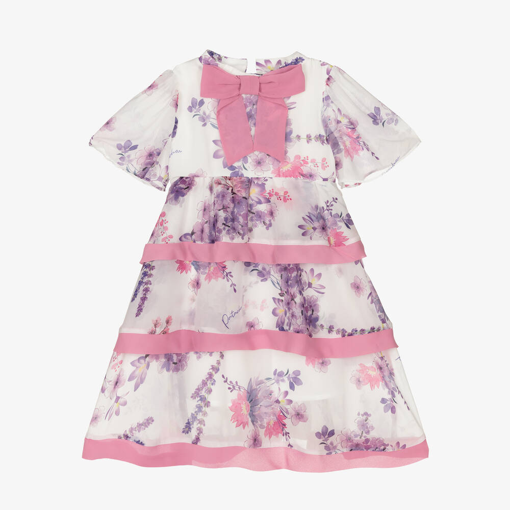 Patachou - Кремово-фиолетовое многоярусное платье с цветами | Childrensalon