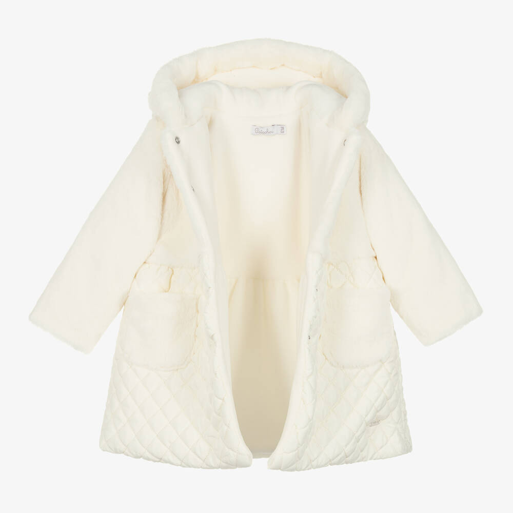 Patachou-Girls Ivory Quilted Faux Fur Coat | Childrensalon Outlet