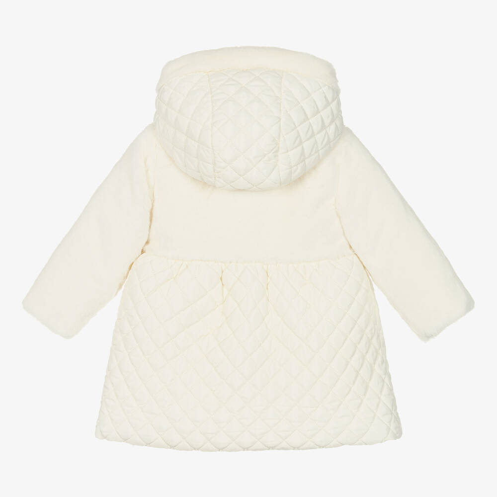 Patachou-Girls Ivory Quilted Faux Fur Coat | Childrensalon Outlet