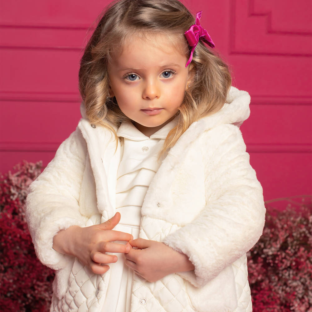 Patachou-Girls Ivory Quilted Faux Fur Coat | Childrensalon Outlet