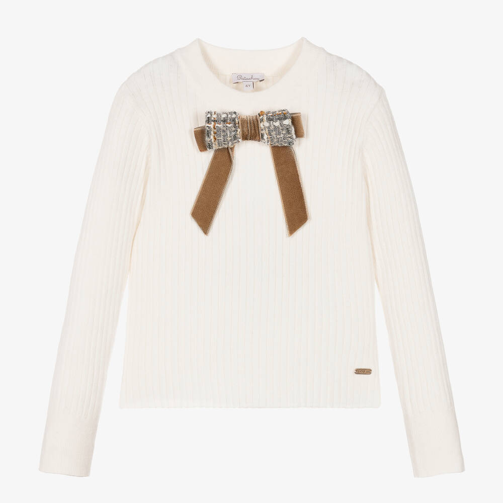 Patachou - Girls Ivory Rib Knit Sweater | Childrensalon