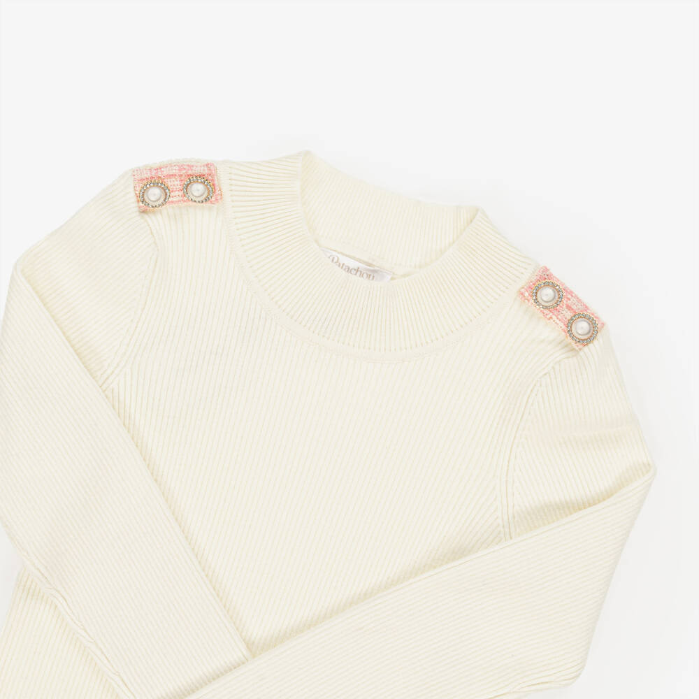Patachou-Girls Ivory Ribbed Knit Sweater | Childrensalon Outlet