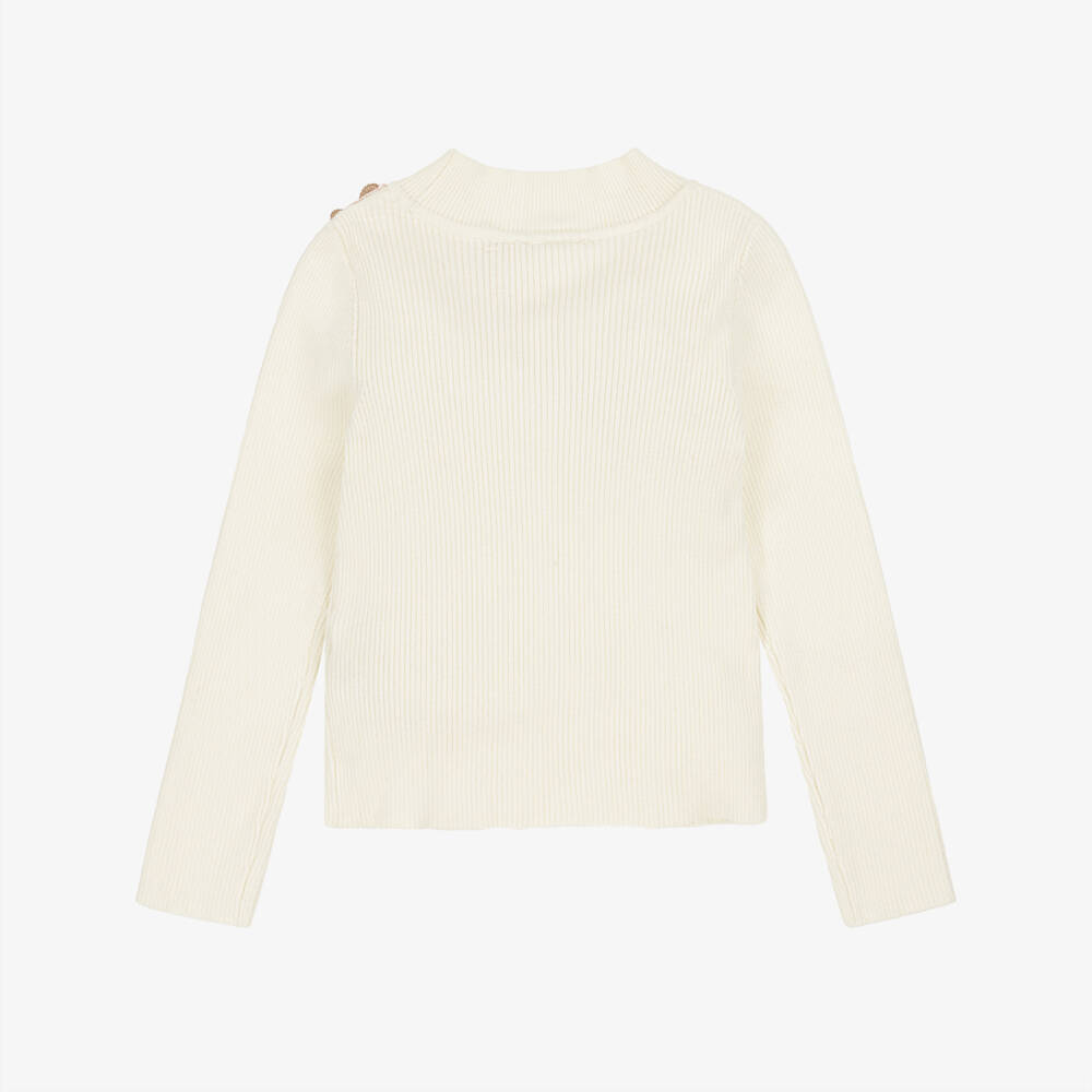 Patachou-Girls Ivory Ribbed Knit Sweater | Childrensalon Outlet