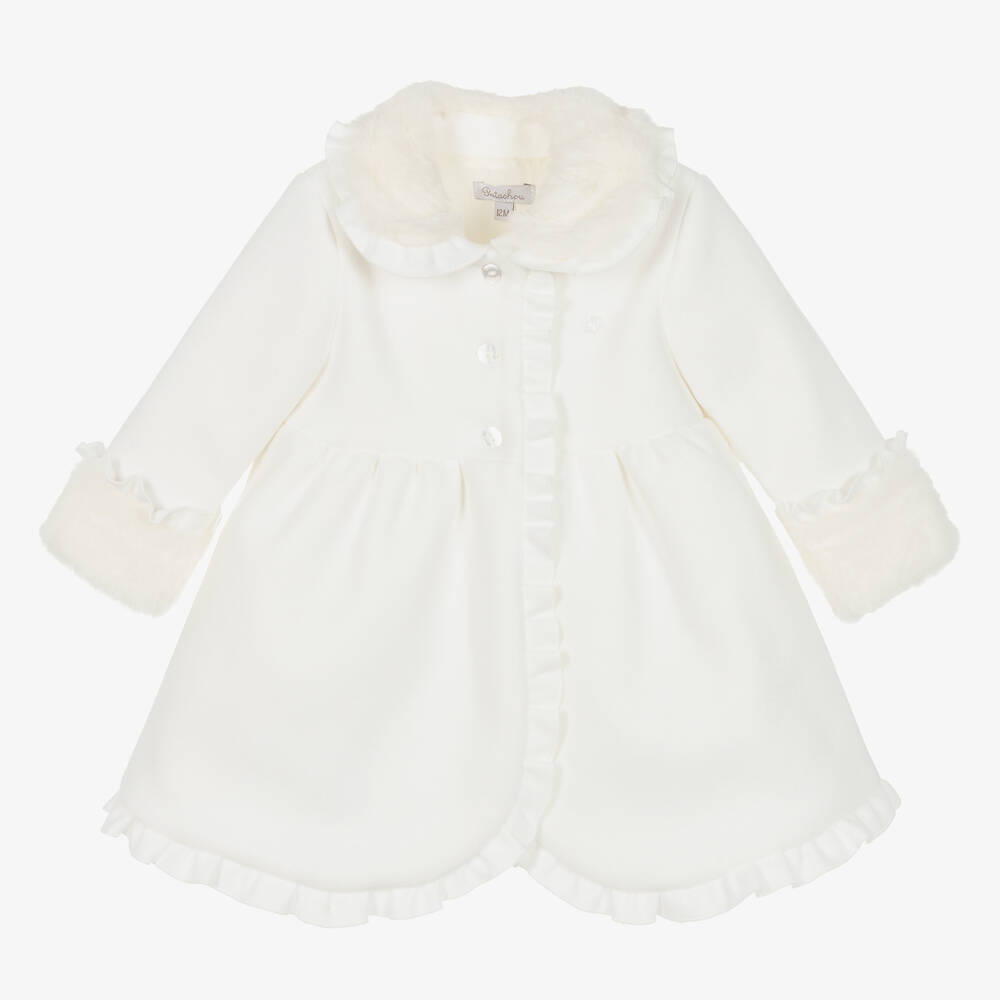 Patachou - Girls Ivory Ruffle Collar Coat | Childrensalon