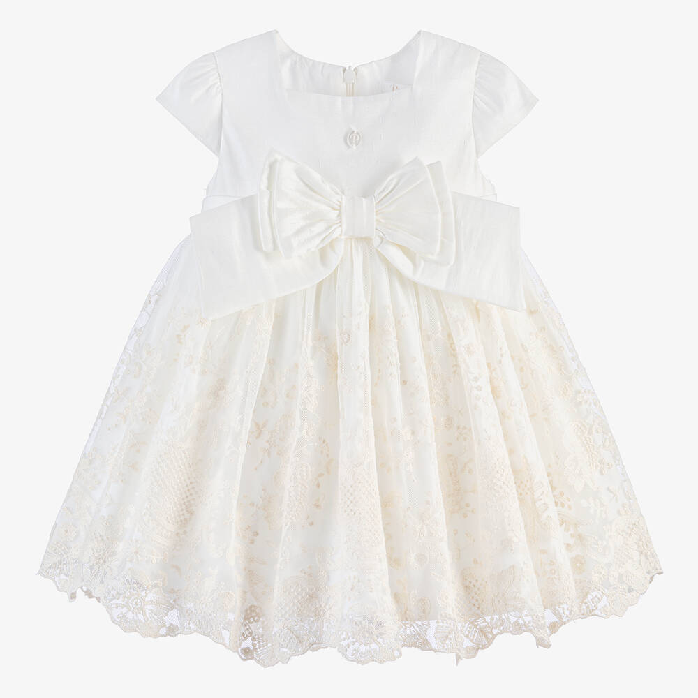 Patachou-Girls Ivory Satin & Lace Dress | Childrensalon Outlet