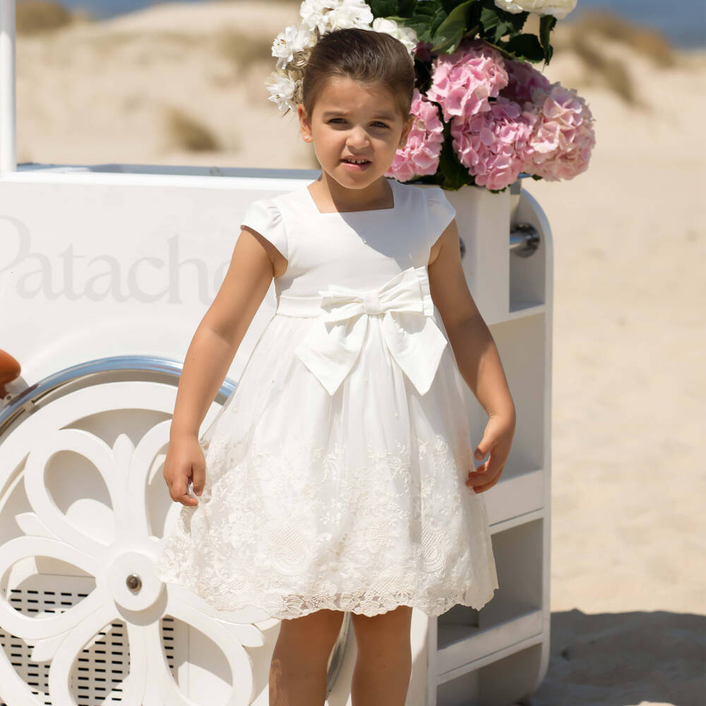 Patachou-Girls Ivory Satin & Lace Dress | Childrensalon Outlet